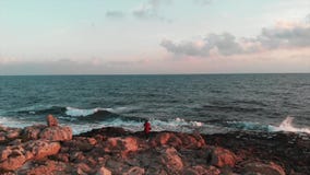 Νέος γοητευτικός θηλυκός τουρίστας που παίρνει τις εικόνες του όμορφου ωκεανού με τα μεγάλα κύματα στο ρόδινο ηλιοβασίλεμα στην ε απόθεμα βίντεο Νέος γοητευτικός θηλυκός τουρίστας που παίρνει τις εικόνες του όμορφου ωκεανού με τα μεγάλα κύματα στο ρόδινο ηλιοβασίλεμα στην ε απόθεμα βίντεο