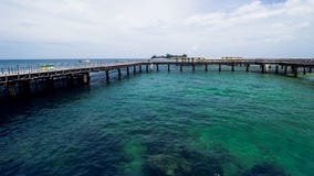 Ξύλινη αποβάθρα παραλιών ή ξύλινη αποβάθρα στην όμορφη τροπική παραλία στοκ φωτογραφίες με δικαίωμα ελεύθερης χρήσης Ξύλινη αποβάθρα παραλιών ή ξύλινη αποβάθρα στην όμορφη τροπική παραλία στοκ φωτογραφίες με δικαίωμα ελεύθερης χρήσης