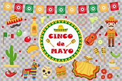 Ο εορτασμός Cinco de Mayo στο Μεξικό, εικονίδια έθεσε, στοιχείο σχεδίου, επίπεδο ύφος Αντικείμενα συλλογής για την παρέλαση Cinco Ο εορτασμός Cinco de Mayo στο Μεξικό, εικονίδια έθεσε, στοιχείο σχεδίου, επίπεδο ύφος Αντικείμενα συλλογής για την παρέλαση Cinco