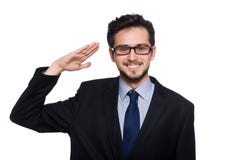 Ο επιχειρηματίας που απομονώνεται νέος στο λευκό στοκ εικόνες Ο επιχειρηματίας που απομονώνεται νέος στο λευκό στοκ εικόνες