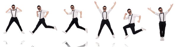 Ο νεαρός άνδρας με το moustache που απομονώνεται στο λευκό Στοκ Εικόνα Ο νεαρός άνδρας με το moustache που απομονώνεται στο λευκό Στοκ Εικόνα