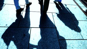 Οι άνθρωποι σκιαγραφούν την άποψη περπατώντας πεζοί σκιά φιλμ μικρού μήκους Οι άνθρωποι σκιαγραφούν την άποψη περπατώντας πεζοί σκιά φιλμ μικρού μήκους