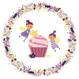 Οι αστείες νεράιδες κάνουν ένα cupcake διανυσματική απεικόνιση Οι αστείες νεράιδες κάνουν ένα cupcake διανυσματική απεικόνιση