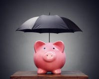 Οικονομική ασφάλεια ή piggy τράπεζα προστασίας με την ομπρέλα Στοκ εικόνες με δικαίωμα ελεύθερης χρήσης Οικονομική ασφάλεια ή piggy τράπεζα προστασίας με την ομπρέλα Στοκ εικόνες με δικαίωμα ελεύθερης χρήσης