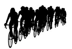 Ομάδα bicyclists στη φυλή που οδηγά μια διανυσματική σκιαγραφία ποδηλάτων διανυσματική απεικόνιση Ομάδα bicyclists στη φυλή που οδηγά μια διανυσματική σκιαγραφία ποδηλάτων διανυσματική απεικόνιση