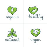 Οργανικά, υγιή και vegan διακριτικά - εμβλήματα για τα χορτοφάγα τρόφιμα ελεύθερη απεικόνιση δικαιώματος Οργανικά, υγιή και vegan διακριτικά - εμβλήματα για τα χορτοφάγα τρόφιμα ελεύθερη απεικόνιση δικαιώματος