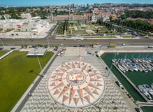 Πανοραμική άποψη από το μνημείο στις ανακαλύψεις, Λισσαβώνα, Πορτογαλία στοκ φωτογραφίες με δικαίωμα ελεύθερης χρήσης Πανοραμική άποψη από το μνημείο στις ανακαλύψεις, Λισσαβώνα, Πορτογαλία στοκ φωτογραφίες με δικαίωμα ελεύθερης χρήσης