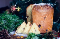 Παραδοσιακό ιταλικό κέικ Panettone για τα Χριστούγεννα στοκ φωτογραφία με δικαίωμα ελεύθερης χρήσης Παραδοσιακό ιταλικό κέικ Panettone για τα Χριστούγεννα στοκ φωτογραφία με δικαίωμα ελεύθερης χρήσης