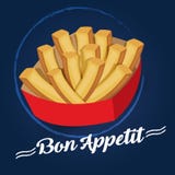 Πατάτες Bon appetit στο μπλε διανυσματική απεικόνιση Πατάτες Bon appetit στο μπλε διανυσματική απεικόνιση