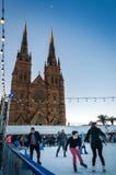 Πατινάζ μπροστά από τον καθεδρικό ναό του ST Mary ` s στο Σίδνεϊ με την αύξηση φεγγαριών στοκ εικόνες Πατινάζ μπροστά από τον καθεδρικό ναό του ST Mary ` s στο Σίδνεϊ με την αύξηση φεγγαριών στοκ εικόνες