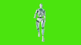Περπατώντας φουτουριστικό ρομπότ humanoid πράσινη οθόνη Loopable Περπατώντας φουτουριστικό ρομπότ humanoid πράσινη οθόνη Loopable