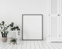 Πλαίσιο αφισών προτύπων με τις εγκαταστάσεις και ντουλάπι που στέκεται κοντά στον τοίχο, Σκανδιναβικό ύφος στοκ εικόνες Πλαίσιο αφισών προτύπων με τις εγκαταστάσεις και ντουλάπι που στέκεται κοντά στον τοίχο, Σκανδιναβικό ύφος στοκ εικόνες