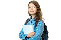 Πορτρέτο του νέου κοριτσιού σπουδαστών με τα βιβλία και το σακίδιο πλάτης Στοκ φωτογραφίες με δικαίωμα ελεύθερης χρήσης Πορτρέτο του νέου κοριτσιού σπουδαστών με τα βιβλία και το σακίδιο πλάτης Στοκ φωτογραφίες με δικαίωμα ελεύθερης χρήσης
