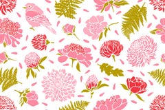 πρότυπο λουλουδιών πο&upsilon Peony, χρυσάνθεμο, τριφύλλι, τουλίπα, φτέρη διανυσματική απεικόνιση πρότυπο λουλουδιών πο&upsilon Peony, χρυσάνθεμο, τριφύλλι, τουλίπα, φτέρη διανυσματική απεικόνιση