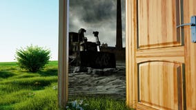 Πτήση μέσω μιας ανοιχτής πόρτας Μια πύλη μεταξύ της φύσης και της οικολογικής καταστροφής, αποκάλυψη Ρεαλιστική 4K ζωτικότητα ελεύθερη απεικόνιση δικαιώματος Πτήση μέσω μιας ανοιχτής πόρτας Μια πύλη μεταξύ της φύσης και της οικολογικής καταστροφής, αποκάλυψη Ρεαλιστική 4K ζωτικότητα ελεύθερη απεικόνιση δικαιώματος