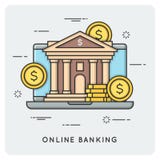 Σε απευθείας σύνδεση τραπεζικές εργασίες Λεπτή έννοια γραμμών διανυσματική απεικόνιση Σε απευθείας σύνδεση τραπεζικές εργασίες Λεπτή έννοια γραμμών διανυσματική απεικόνιση