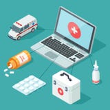 Σε απευθείας σύνδεση ιατρική isometric Διανυσματική απεικόνιση ιατρικών, πρώτων βοηθειών διανυσματική απεικόνιση Σε απευθείας σύνδεση ιατρική isometric Διανυσματική απεικόνιση ιατρικών, πρώτων βοηθειών διανυσματική απεικόνιση