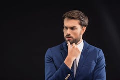 Σκεπτικός επιχειρηματίας που σκέφτεται για κάτι σοβαρά στοκ εικόνες Σκεπτικός επιχειρηματίας που σκέφτεται για κάτι σοβαρά στοκ εικόνες