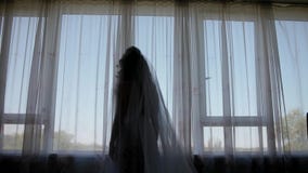 Σκιαγραφία της νύφης που έρχεται στο παράθυρο απόθεμα βίντεο Σκιαγραφία της νύφης που έρχεται στο παράθυρο απόθεμα βίντεο