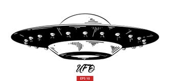 Συρμένο χέρι σκίτσο του ufo στο Μαύρο που απομονώνεται στο άσπρο υπόβαθρο Λεπτομερές εκλεκτής ποιότητας σχέδιο ύφους χαρακτικής διανυσματική απεικόνιση Συρμένο χέρι σκίτσο του ufo στο Μαύρο που απομονώνεται στο άσπρο υπόβαθρο Λεπτομερές εκλεκτής ποιότητας σχέδιο ύφους χαρακτικής διανυσματική απεικόνιση