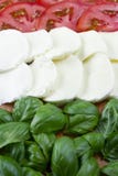 Συστατικό για τη σαλάτα Caprese Τεμαχισμένες ντομάτες, μοτσαρέλα και δέσμη του βασιλικού στοκ εικόνες Συστατικό για τη σαλάτα Caprese Τεμαχισμένες ντομάτες, μοτσαρέλα και δέσμη του βασιλικού στοκ εικόνες
