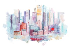 Σχέδιο Watercolor της εικονικής παράστασης πόλης της Νέας Υόρκης, ΗΠΑ Ζωγραφική ακουαρελών του Μανχάταν Στοκ Εικόνες Σχέδιο Watercolor της εικονικής παράστασης πόλης της Νέας Υόρκης, ΗΠΑ Ζωγραφική ακουαρελών του Μανχάταν Στοκ Εικόνες