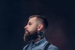 Σχεδιάγραμμα ενός όμορφου ντεμοντέ hipster σε ένα μπλε πουκάμισο και suspenders στοκ φωτογραφία με δικαίωμα ελεύθερης χρήσης Σχεδιάγραμμα ενός όμορφου ντεμοντέ hipster σε ένα μπλε πουκάμισο και suspenders στοκ φωτογραφία με δικαίωμα ελεύθερης χρήσης