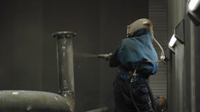 Σωλήνας αερίου αμμόστρωσης εργαζομένων απόθεμα βίντεο Σωλήνας αερίου αμμόστρωσης εργαζομένων απόθεμα βίντεο
