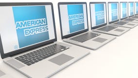 Σύγχρονα lap-top με το λογότυπο της American Express Εννοιολογική εκδοτική τρισδιάστατη απόδοση τεχνολογίας υπολογιστών απεικόνιση αποθεμάτων Σύγχρονα lap-top με το λογότυπο της American Express Εννοιολογική εκδοτική τρισδιάστατη απόδοση τεχνολογίας υπολογιστών απεικόνιση αποθεμάτων