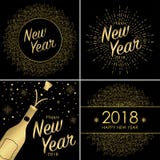 Σύνολο ευχετήριας κάρτας καλής χρονιάς 2018 με το χρυσό μπουκάλι του κρασιού Στοκ εικόνα με δικαίωμα ελεύθερης χρήσης Σύνολο ευχετήριας κάρτας καλής χρονιάς 2018 με το χρυσό μπουκάλι του κρασιού Στοκ εικόνα με δικαίωμα ελεύθερης χρήσης