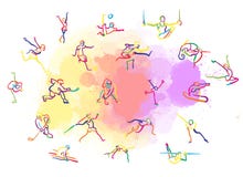 Σύνολο ζωηρόχρωμου αθλητισμού Stickman απεικόνιση αποθεμάτων Σύνολο ζωηρόχρωμου αθλητισμού Stickman απεικόνιση αποθεμάτων