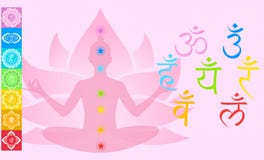 Σύνολο με τα chakras, η συνεδρίαση κοριτσιών στο λωτό Διανυσματική απεικόνιση σε ένα ρόδινο υπόβαθρο απεικόνιση αποθεμάτων Σύνολο με τα chakras, η συνεδρίαση κοριτσιών στο λωτό Διανυσματική απεικόνιση σε ένα ρόδινο υπόβαθρο απεικόνιση αποθεμάτων