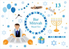 Σύνολο φραγμών mitzvah επίπεδων εικονιδίων ύφους Συλλογή των στοιχείων για την κάρτα συγχαρητηρίων ή πρόσκλησης, έμβλημα, με το ε απεικόνιση αποθεμάτων Σύνολο φραγμών mitzvah επίπεδων εικονιδίων ύφους Συλλογή των στοιχείων για την κάρτα συγχαρητηρίων ή πρόσκλησης, έμβλημα, με το ε απεικόνιση αποθεμάτων