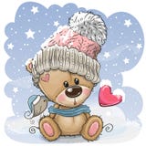 Τα κινούμενα σχέδια Teddy αντέχουν σε μια πλεκτή ΚΑΠ κάθονται σε ένα χιόνι ελεύθερη απεικόνιση δικαιώματος Τα κινούμενα σχέδια Teddy αντέχουν σε μια πλεκτή ΚΑΠ κάθονται σε ένα χιόνι ελεύθερη απεικόνιση δικαιώματος