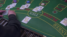Τα χέρια ενός κρουπιέρη στον πίνακα τυχερού παιχνιδιού χαρτοπαικτικών λεσχών φιλμ μικρού μήκους Τα χέρια ενός κρουπιέρη στον πίνακα τυχερού παιχνιδιού χαρτοπαικτικών λεσχών φιλμ μικρού μήκους