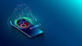 Ταυτότητα προσώπου Το Smartphone προσδιορίζει τον άνθρωπο διανυσματική απεικόνιση Ταυτότητα προσώπου Το Smartphone προσδιορίζει τον άνθρωπο διανυσματική απεικόνιση
