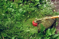 Το brushcutter στη δράση στοκ φωτογραφία με δικαίωμα ελεύθερης χρήσης Το brushcutter στη δράση στοκ φωτογραφία με δικαίωμα ελεύθερης χρήσης