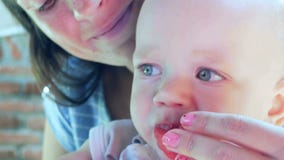 Το Mum ταΐζει την όμορφη ντομάτα μωρών Το αγόρι δοκιμάζει αρχικά το λαχανικό Κινηματογράφηση σε πρώτο πλάνο φιλμ μικρού μήκους Το Mum ταΐζει την όμορφη ντομάτα μωρών Το αγόρι δοκιμάζει αρχικά το λαχανικό Κινηματογράφηση σε πρώτο πλάνο φιλμ μικρού μήκους