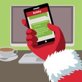 Το Santa ελέγχει τα μηνύματα κειμένου του για τις επιστολές από τα παιδιά ελεύθερη απεικόνιση δικαιώματος Το Santa ελέγχει τα μηνύματα κειμένου του για τις επιστολές από τα παιδιά ελεύθερη απεικόνιση δικαιώματος