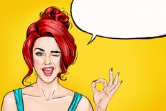 Το κλείνοντας το μάτι κορίτσι παρουσιάζει ΕΝΤΑΞΕΙ σημάδι με τη λεκτική φυσαλίδα Λαϊκό κορίτσι τέχνης Πρόσκληση κόμματος διάνυσμα Στοκ Εικόνες Το κλείνοντας το μάτι κορίτσι παρουσιάζει ΕΝΤΑΞΕΙ σημάδι με τη λεκτική φυσαλίδα Λαϊκό κορίτσι τέχνης Πρόσκληση κόμματος διάνυσμα Στοκ Εικόνες