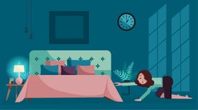 Το κουρασμένο κορίτσι σέρνεται στο κρεβάτι τη νύχτα Εσωτερικό κρεβατοκάμαρων βραδιού στους βαθιούς μπλε τόνους με το σεληνόφωτο σ ελεύθερη απεικόνιση δικαιώματος Το κουρασμένο κορίτσι σέρνεται στο κρεβάτι τη νύχτα Εσωτερικό κρεβατοκάμαρων βραδιού στους βαθιούς μπλε τόνους με το σεληνόφωτο σ ελεύθερη απεικόνιση δικαιώματος