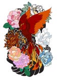 Το πουλί πυρκαγιάς του Phoenix με το λουλούδι Peony και αυξήθηκε στο σύννεφο και το υπόβαθρο κυμάτων Συρμένο χέρι ιαπωνικό ύφος δ Στοκ Φωτογραφίες Το πουλί πυρκαγιάς του Phoenix με το λουλούδι Peony και αυξήθηκε στο σύννεφο και το υπόβαθρο κυμάτων Συρμένο χέρι ιαπωνικό ύφος δ Στοκ Φωτογραφίες