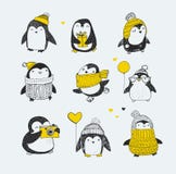 Το χαριτωμένο χέρι που σύρθηκε penguins έθεσε - χαιρετισμοί Χαρούμενα Χριστούγεννας ελεύθερη απεικόνιση δικαιώματος Το χαριτωμένο χέρι που σύρθηκε penguins έθεσε - χαιρετισμοί Χαρούμενα Χριστούγεννας ελεύθερη απεικόνιση δικαιώματος