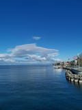Τοπίο πέρα από τη λίμνη Γενεύη και λιμάνι vevey στην Ελβετία στοκ εικόνες Τοπίο πέρα από τη λίμνη Γενεύη και λιμάνι vevey στην Ελβετία στοκ εικόνες