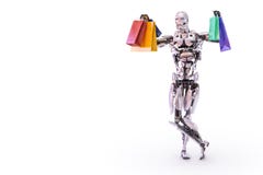 Τσάντες ευτυχείς humanoid ρομπότ αρρενωπές εκμετάλλευσης ζωηρόχρωμες αγορών Έννοια καταναλωτισμού και αγορών τρισδιάστατη απεικόν απεικόνιση αποθεμάτων Τσάντες ευτυχείς humanoid ρομπότ αρρενωπές εκμετάλλευσης ζωηρόχρωμες αγορών Έννοια καταναλωτισμού και αγορών τρισδιάστατη απεικόν απεικόνιση αποθεμάτων