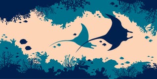 Υποβρύχια φύση - stingray, ψάρια, σπηλιά κοραλλιών, θάλασσα διανυσματική απεικόνιση Υποβρύχια φύση - stingray, ψάρια, σπηλιά κοραλλιών, θάλασσα διανυσματική απεικόνιση