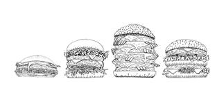 Φρέσκα burgers συλλογής γρήγορου φαγητού καθορισμένα διανυσματική απεικόνιση Φρέσκα burgers συλλογής γρήγορου φαγητού καθορισμένα διανυσματική απεικόνιση