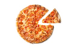 Φρέσκια νόστιμη πίτσα με pepperoni που απομονώνονται στο άσπρο υπόβαθρο Τοπ όψη στοκ εικόνα Φρέσκια νόστιμη πίτσα με pepperoni που απομονώνονται στο άσπρο υπόβαθρο Τοπ όψη στοκ εικόνα