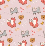 Χαριτωμένο άνευ ραφής σχέδιο kawaii ζώων ελεύθερη απεικόνιση δικαιώματος Χαριτωμένο άνευ ραφής σχέδιο kawaii ζώων ελεύθερη απεικόνιση δικαιώματος