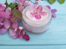 Χειροποίητα ρόδινα λουλούδια magnolia ουσίας γυαλιού προστασίας χαλάρωσης αλοιφών λοσιόν κρέμας καλλυντικά moisturizer μπλε σε ξύ στοκ φωτογραφία με δικαίωμα ελεύθερης χρήσης Χειροποίητα ρόδινα λουλούδια magnolia ουσίας γυαλιού προστασίας χαλάρωσης αλοιφών λοσιόν κρέμας καλλυντικά moisturizer μπλε σε ξύ στοκ φωτογραφία με δικαίωμα ελεύθερης χρήσης